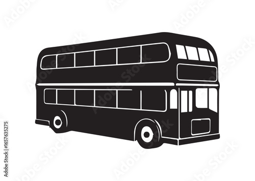 A double decker bus black vector white background