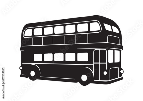 A double decker bus black vector white background