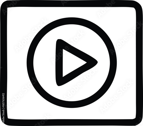 Free Download Simple hand drawn play button icon inside a square frame for media and entertainment applications - GFXLoad