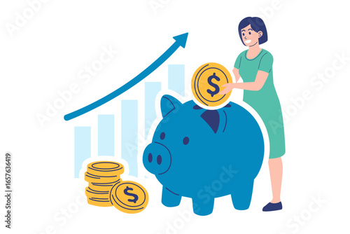 Young Woman Saving Money in a Piggy Bank for Financial Growth