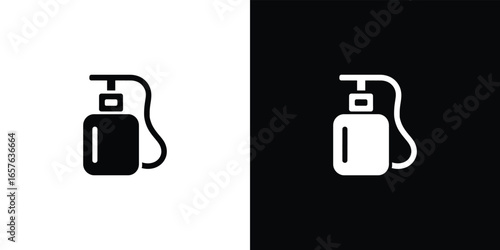 Simple icon of a pump dispenser on black and white backgrounds