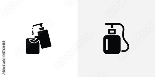 Two icon sets representing dispenser bottles and a pump bottle