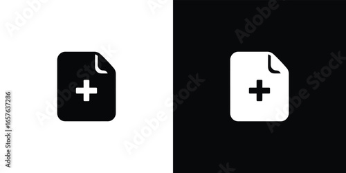 Black and white document icon with plus sign