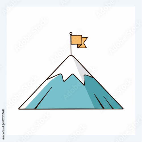 Mountain peak with flag showcases goal completion and Achievement on Summit