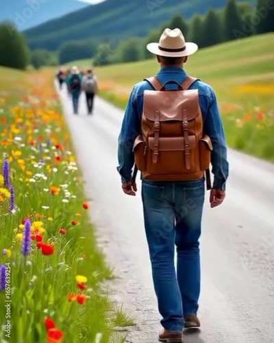 man travelling in the countryside
