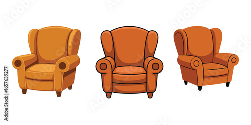 Vector art of three orange wingback armchairs autumn vector clipart