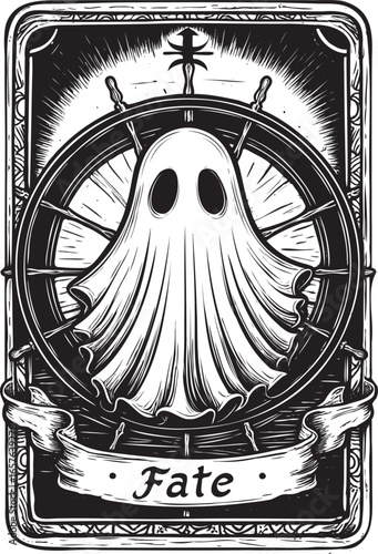 Fate Tarot Card Ghost Steering Ship Wheel of Destiny
