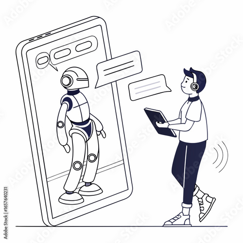 Human and robot communicating via digital device artificial intelligence communication