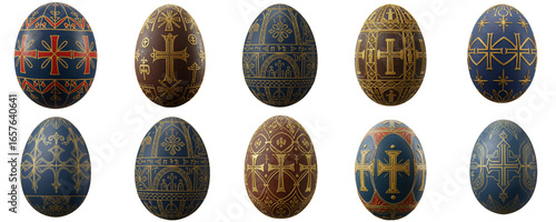 Set of Coptic Traditional Easter Eggs with intricate designs and colors  