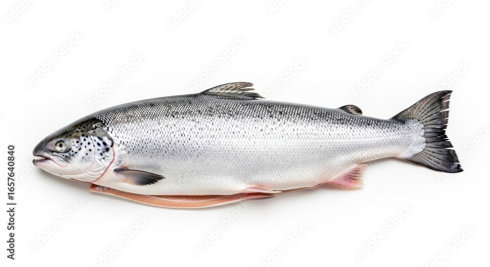 Naklejka premium A whole raw salmon fish on a white background