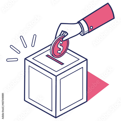 Hand dropping dollar coin into donation box finance saving