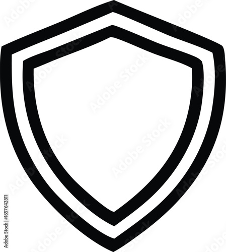 Simple black outline of a classic shield shape with double border for security and protection concepts