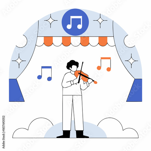 Vector Illustration of Violinist Performing on Stage in Musical Concert Art