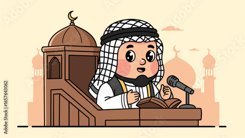 Muslim Boy Giving Khotbah A Charming Illustration of Faith and Tradition