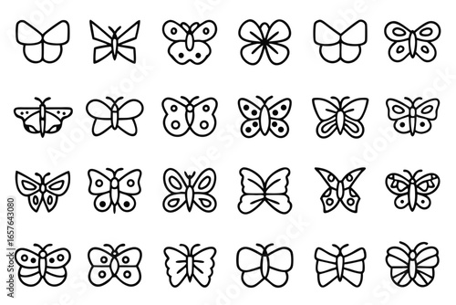 Assortment of Outline Butterfly Icons in Various Styles simple vector