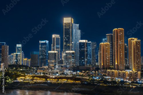 Photography Night view of skyscrapers in the CBD of Chongqing, China