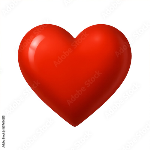 Heart Graphic with a Smooth, Glossy Red Surface and a Three-Dimensional Appearance, Symbolizing Love and Affection
