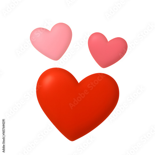 Hearts Icons of Red and Pink Love Symbols on a Clean transparent background, Featuring a Bold 3d Look and Soft Glossy Highlights