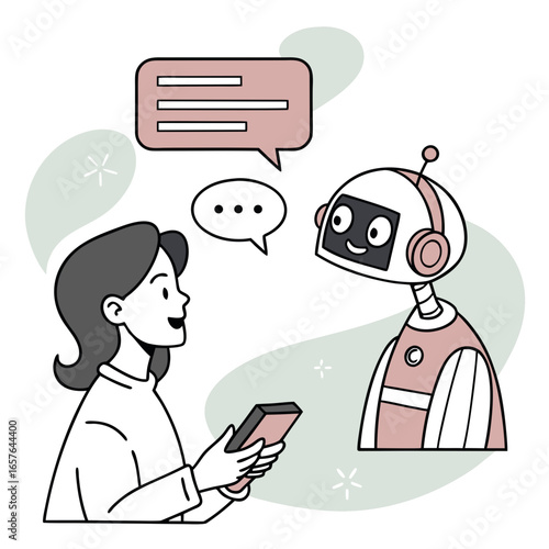 Human and robot communicating via messages communication chatbot