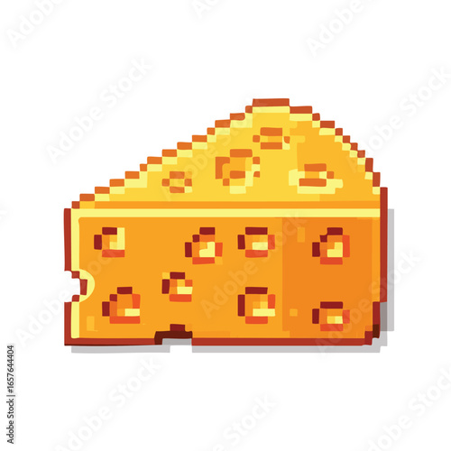 Pixelated illustration of a triangular cheese wedge with holes, a common food item.