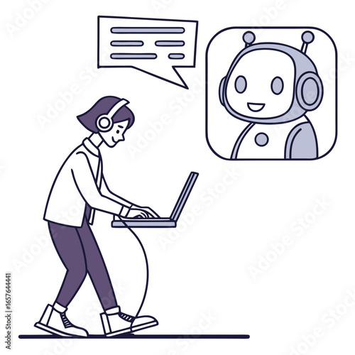 Person interacting with A I chatbot on laptop technology communication
