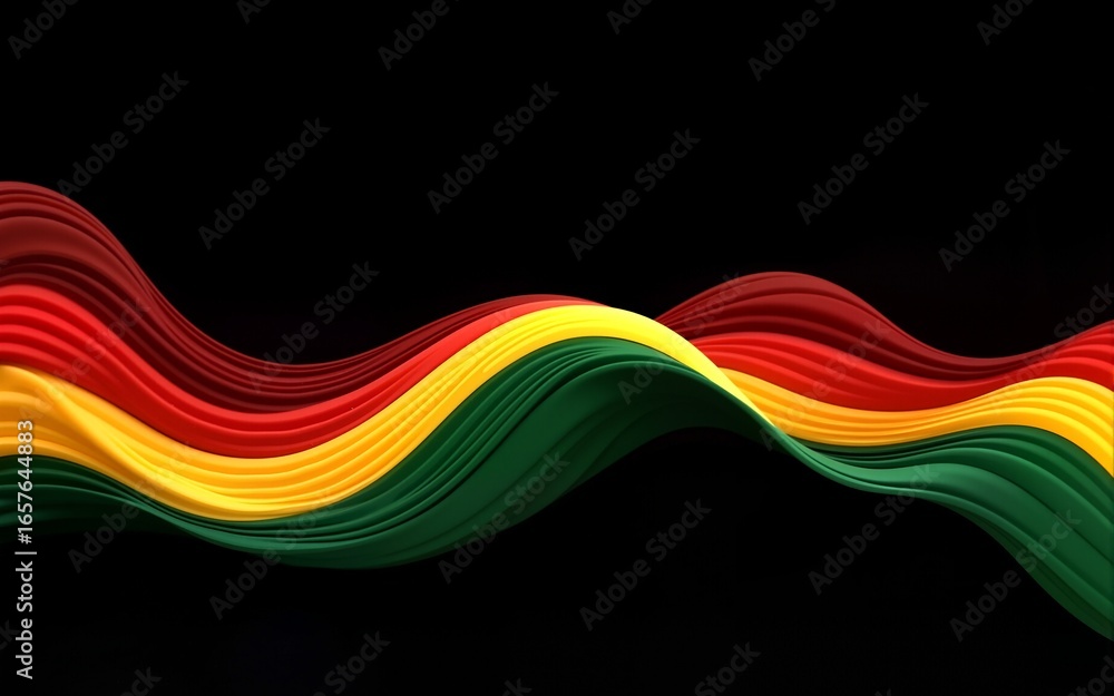 Fototapeta premium Black History Month, Juneteenth background. African American history month celebration. Abstract red, yellow, green color flag waves on black background. High quality