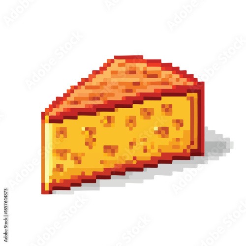Pixelated illustration of a triangular cheese wedge with holes, a classic food item.