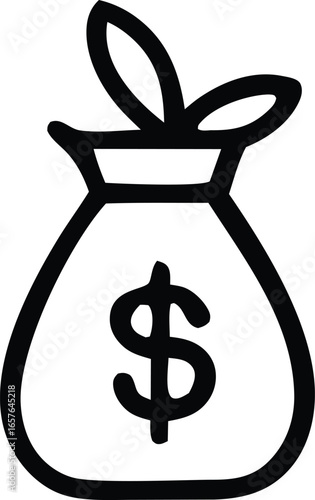 Simple line drawing of a money bag with a dollar sign representing wealth and financial success