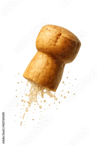 Champagne cork popping with cork dust flying, isolated on transparency background, dynamic celebration moment