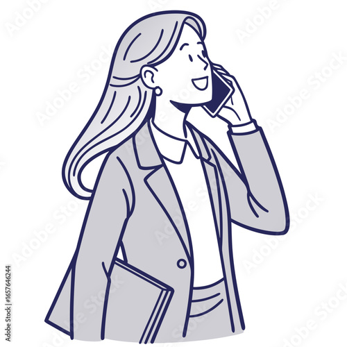 Cartoon businesswoman talking on phone with folder vector