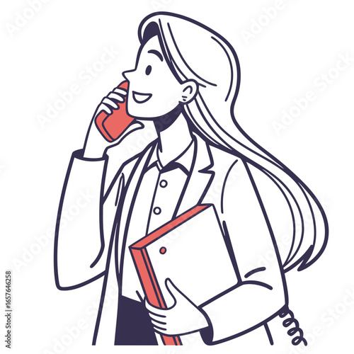 Cartoon businesswoman talking on phone holding folder vector