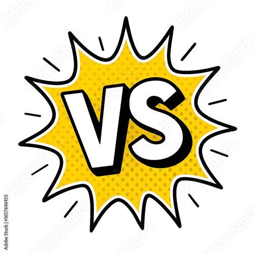 Vs Speech Bubble Icon with Comic Starburst Outline and Yellow Fill on transparent background for Matchup or Comparison Graphic Designs