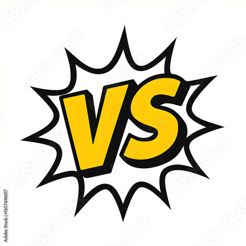 Speech Bubble Badge Vs Logo on transparent background with Bold Yellow Letters, Comic-Style Starburst Outline, Graphic Design Element for Sports and
