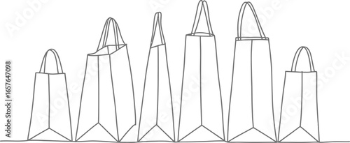 Line Art of Eco Shopping Bags with Transparent Background