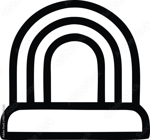 Stylized black and white icon of a multi layered archway or rainbow structure on a base