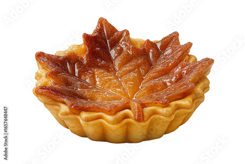 Maple leaf shaped dessert highlighting autumn flavors with a golden flaky crust for seasonal delight on transparent background