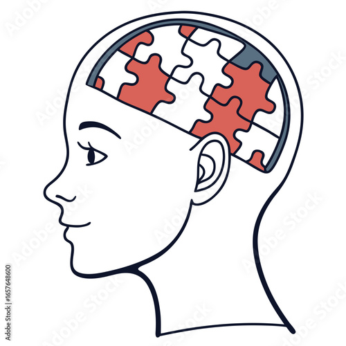 Human head profile with puzzle pieces inside vector