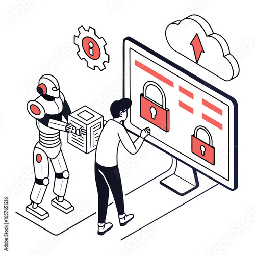 Robot assisting person with digital security computer data protection