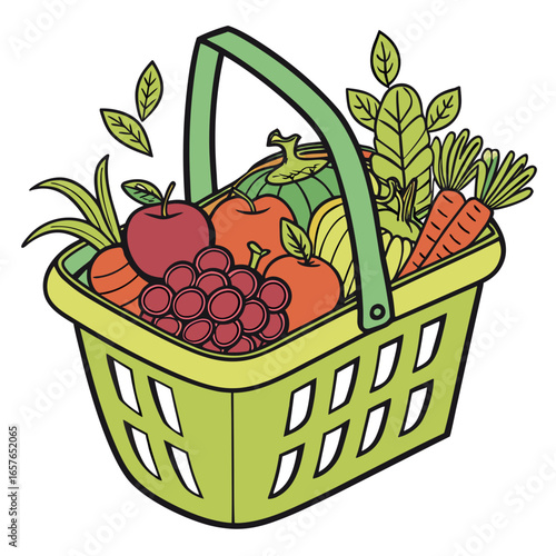 Fresh colorful produce in a green basket grocery basket fresh produce