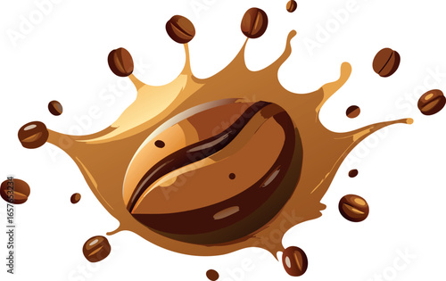 Vector art of a coffee bean splash, capturing the essence of a caffeinated beverage