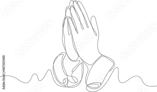 Minimalist Prayer Hands, Continuous Line Art, Spirituality, Transparent Background