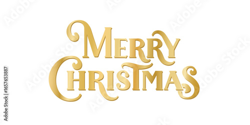 Elegant Merry Christmas lettering in golden color with swirl elements. Great for Christmas greeting cards, seasonal invitations, posters, social media banners. Transparent background in vector file.