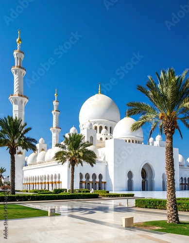 White mosque under a clear blue sky