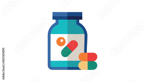 Illustration of a medicine bottle with pills, ideal for medical and health projects