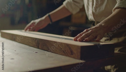 Woodworker measuring lumber