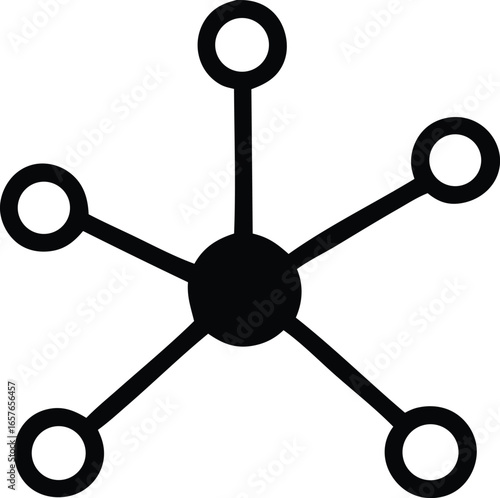 Abstract black and white starburst diagram illustrating a central hub connected to five outer points