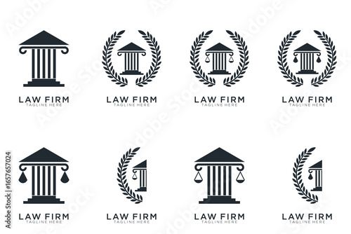 law firm logo collection simple and elegant, justice logo set , black and white background	