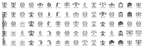 law firm logo collection simple and elegant, justice logo set , black and white background	