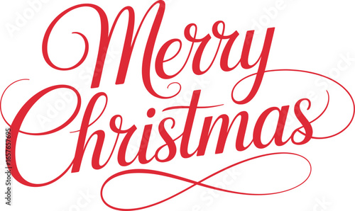 Red Merry Christmas Calligraphy Lettering Holiday on White Background Festive