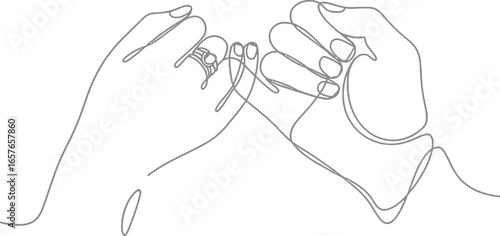 Pinky Promise Line Art, Grey Finger Gesture on Transparent Background Design